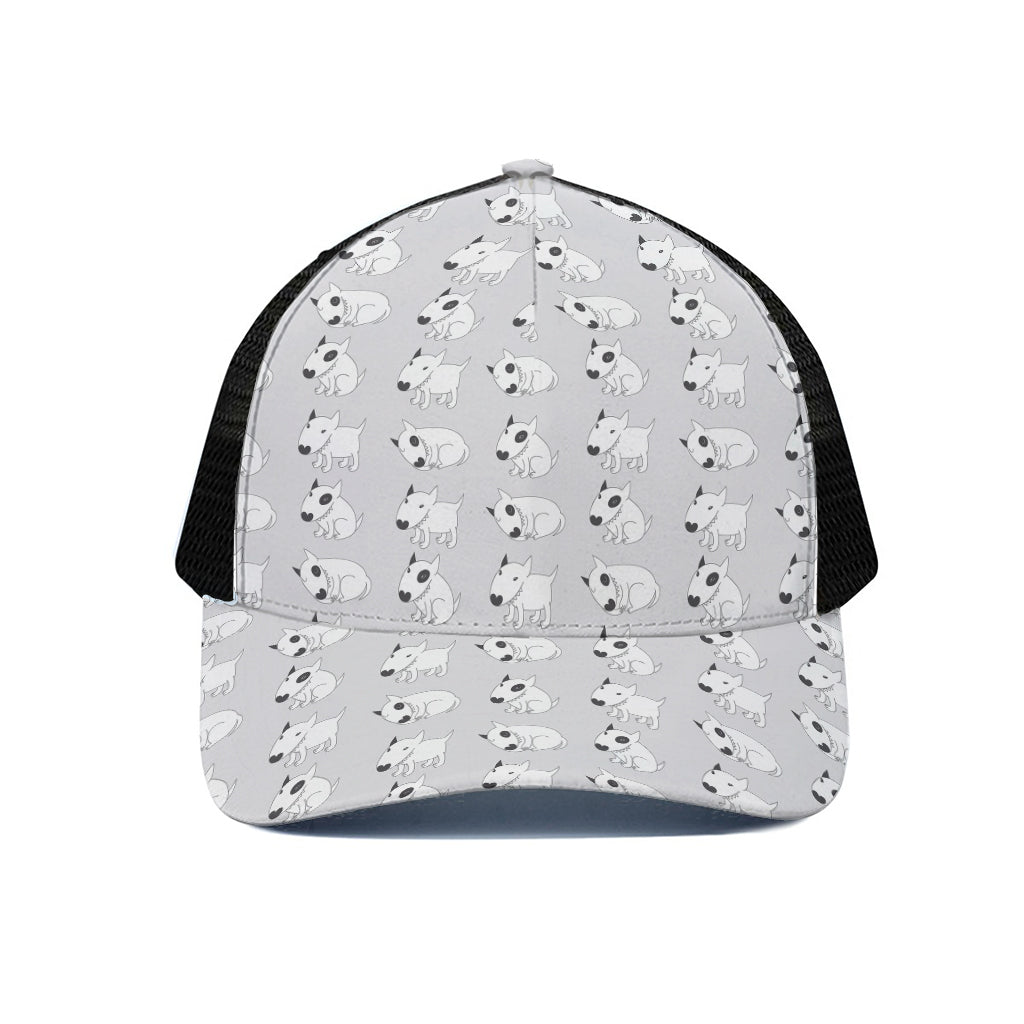Doodle Bull Terrier Pattern Print Black Mesh Trucker Cap