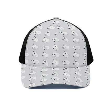 Doodle Bull Terrier Pattern Print Black Mesh Trucker Cap
