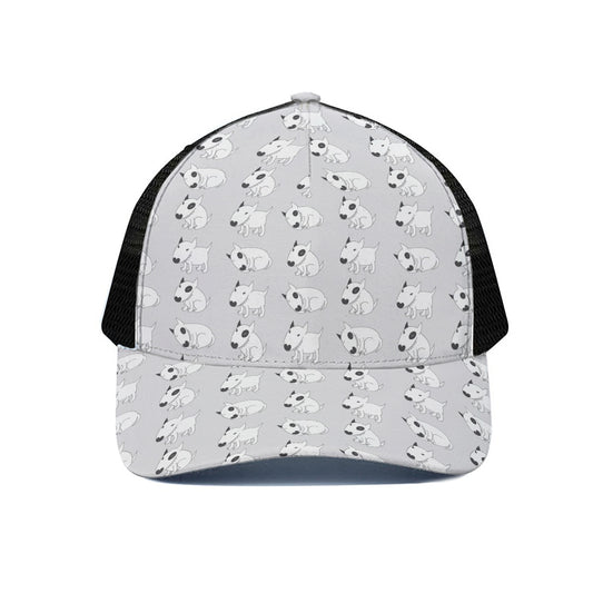 Doodle Bull Terrier Pattern Print Black Mesh Trucker Cap