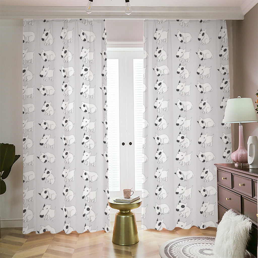 Doodle Bull Terrier Pattern Print Blackout Pencil Pleat Curtains