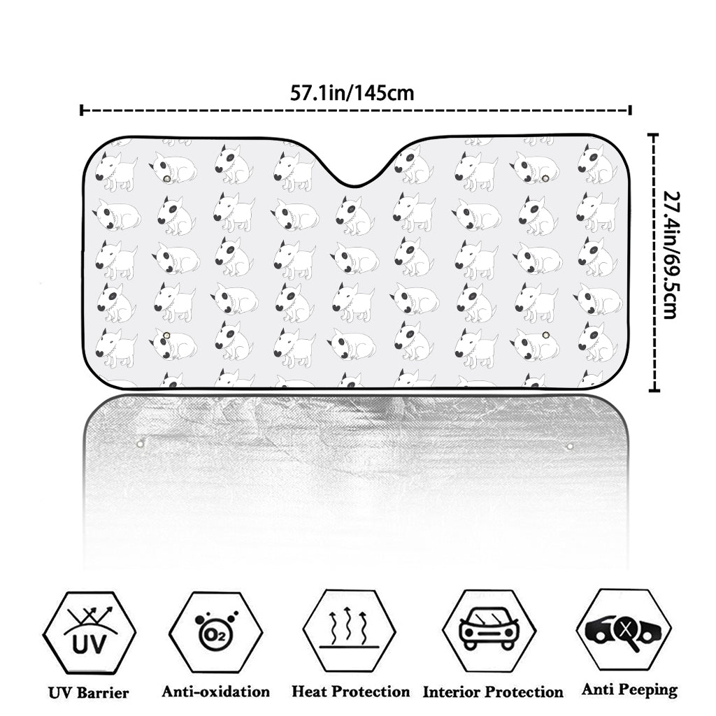Doodle Bull Terrier Pattern Print Car Windshield Sun Shade