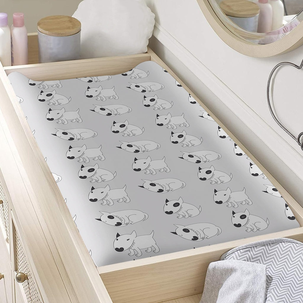 Doodle Bull Terrier Pattern Print Changing Pad Cover