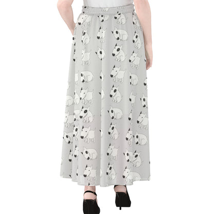 Doodle Bull Terrier Pattern Print Chiffon Maxi Skirt