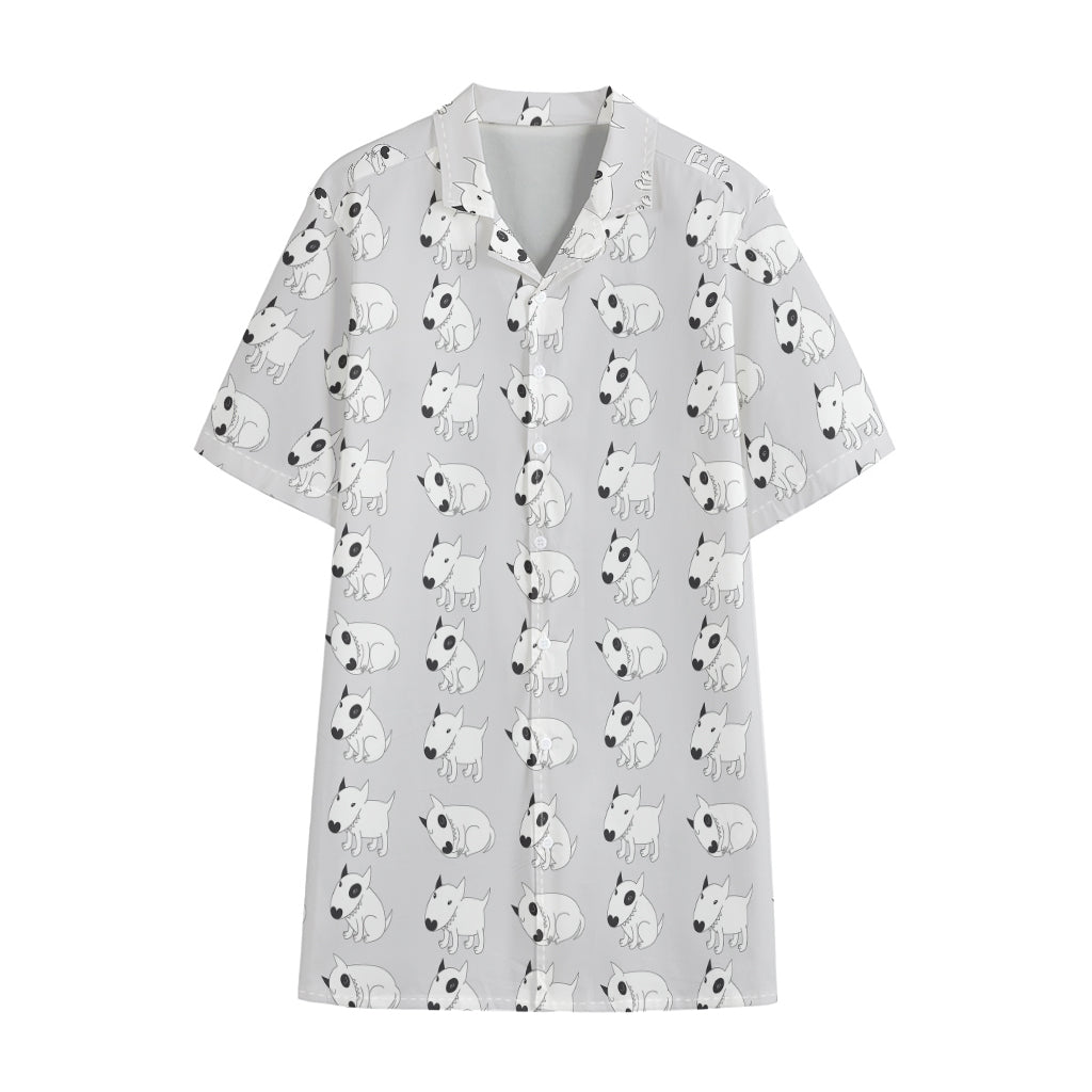 Doodle Bull Terrier Pattern Print Cotton Hawaiian Shirt