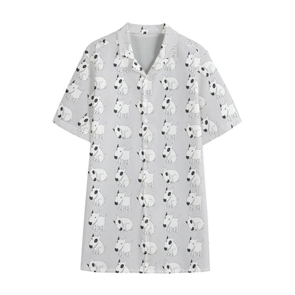 Doodle Bull Terrier Pattern Print Cotton Hawaiian Shirt