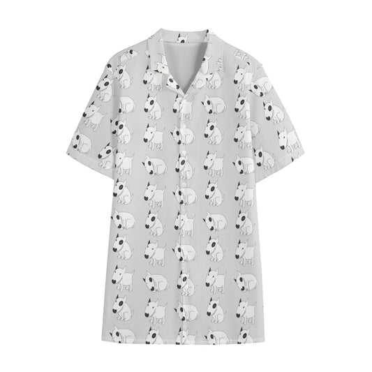 Doodle Bull Terrier Pattern Print Cotton Hawaiian Shirt