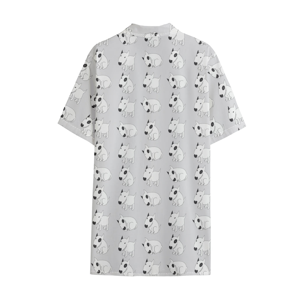 Doodle Bull Terrier Pattern Print Cotton Hawaiian Shirt