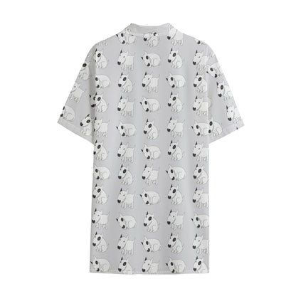 Doodle Bull Terrier Pattern Print Cotton Hawaiian Shirt