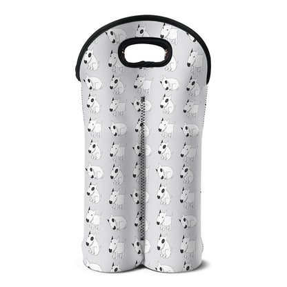 Doodle Bull Terrier Pattern Print Double Neoprene Wine Tote
