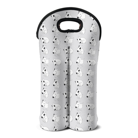 Doodle Bull Terrier Pattern Print Double Neoprene Wine Tote