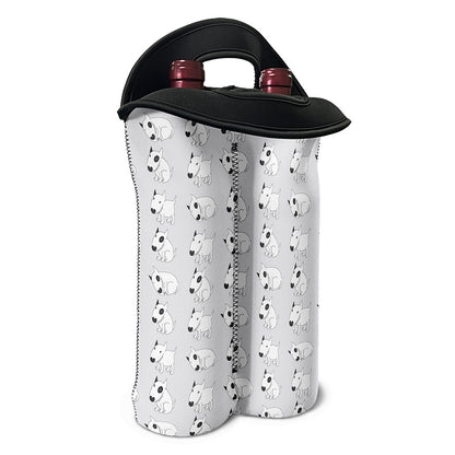 Doodle Bull Terrier Pattern Print Double Neoprene Wine Tote