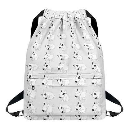 Doodle Bull Terrier Pattern Print Drawstring Backpack