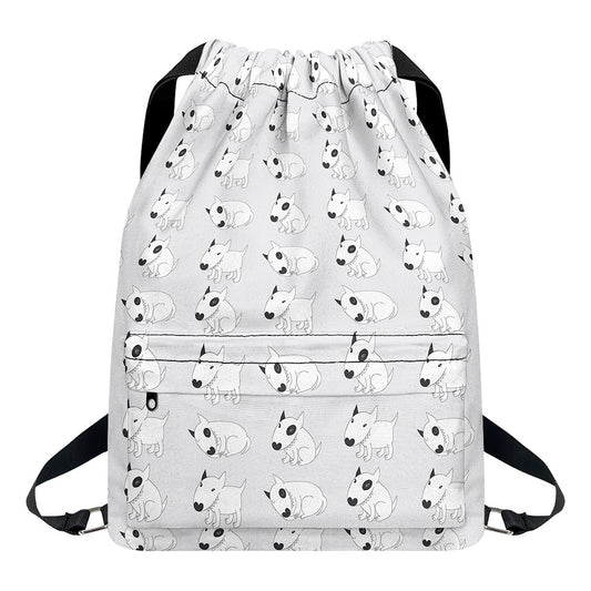 Doodle Bull Terrier Pattern Print Drawstring Backpack