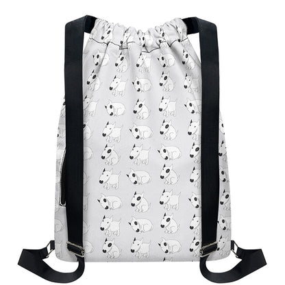 Doodle Bull Terrier Pattern Print Drawstring Backpack