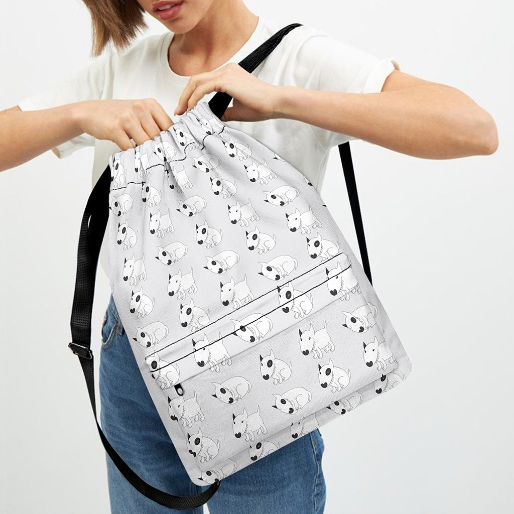 Doodle Bull Terrier Pattern Print Drawstring Backpack