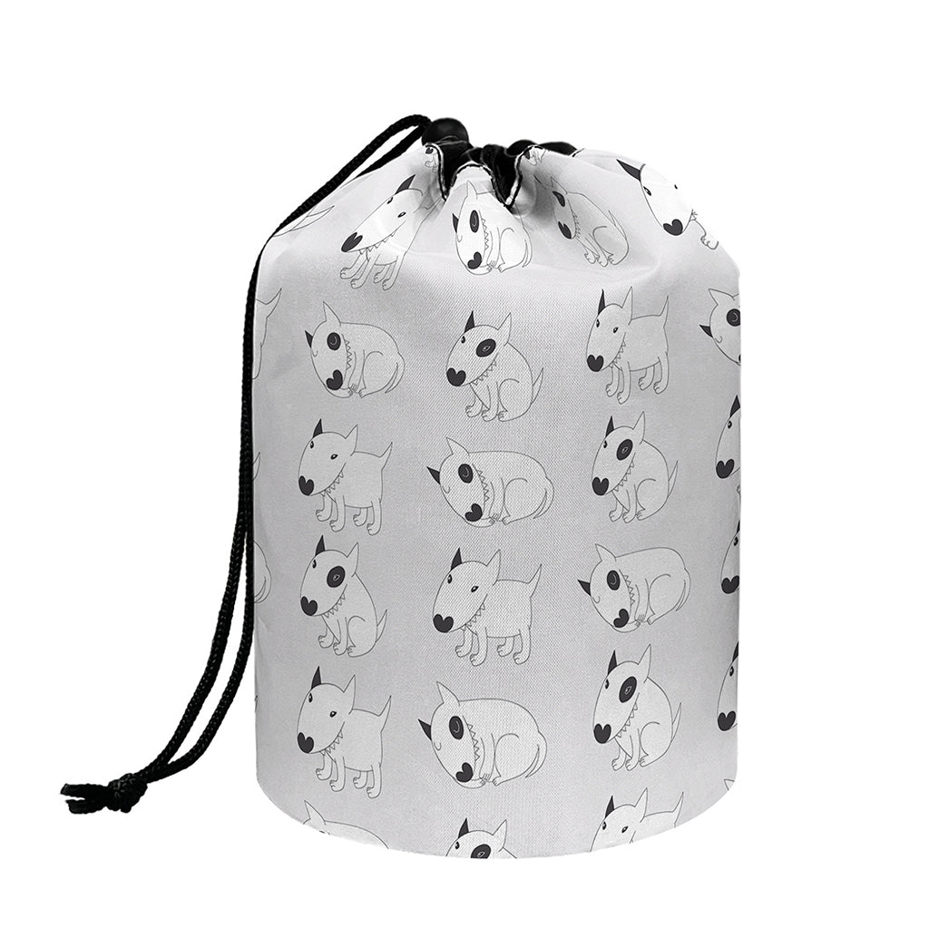 Doodle Bull Terrier Pattern Print Drawstring Makeup Bag