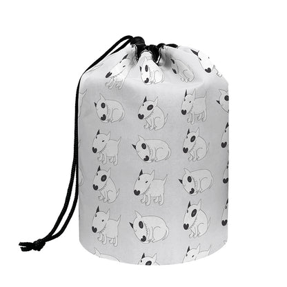 Doodle Bull Terrier Pattern Print Drawstring Makeup Bag