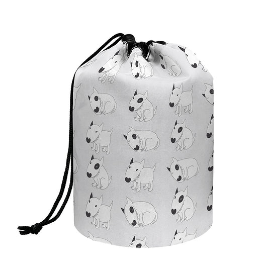 Doodle Bull Terrier Pattern Print Drawstring Makeup Bag