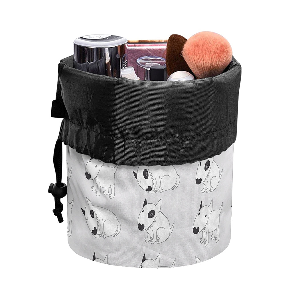 Doodle Bull Terrier Pattern Print Drawstring Makeup Bag