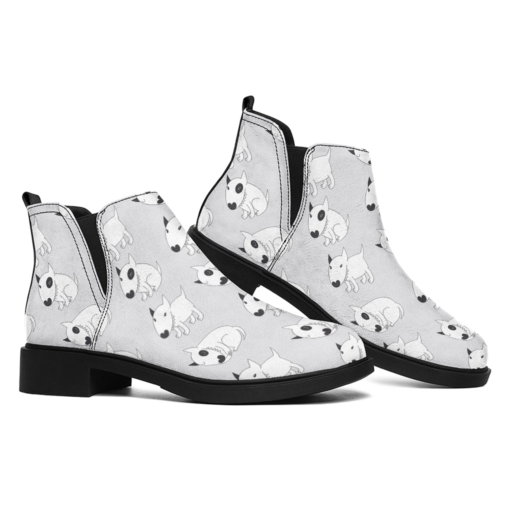 Doodle Bull Terrier Pattern Print Flat Ankle Boots