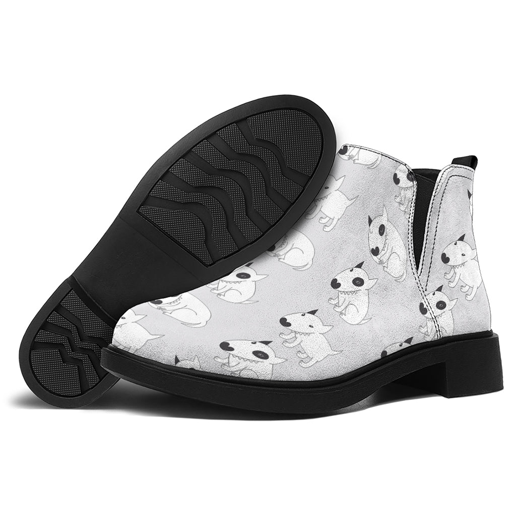 Doodle Bull Terrier Pattern Print Flat Ankle Boots