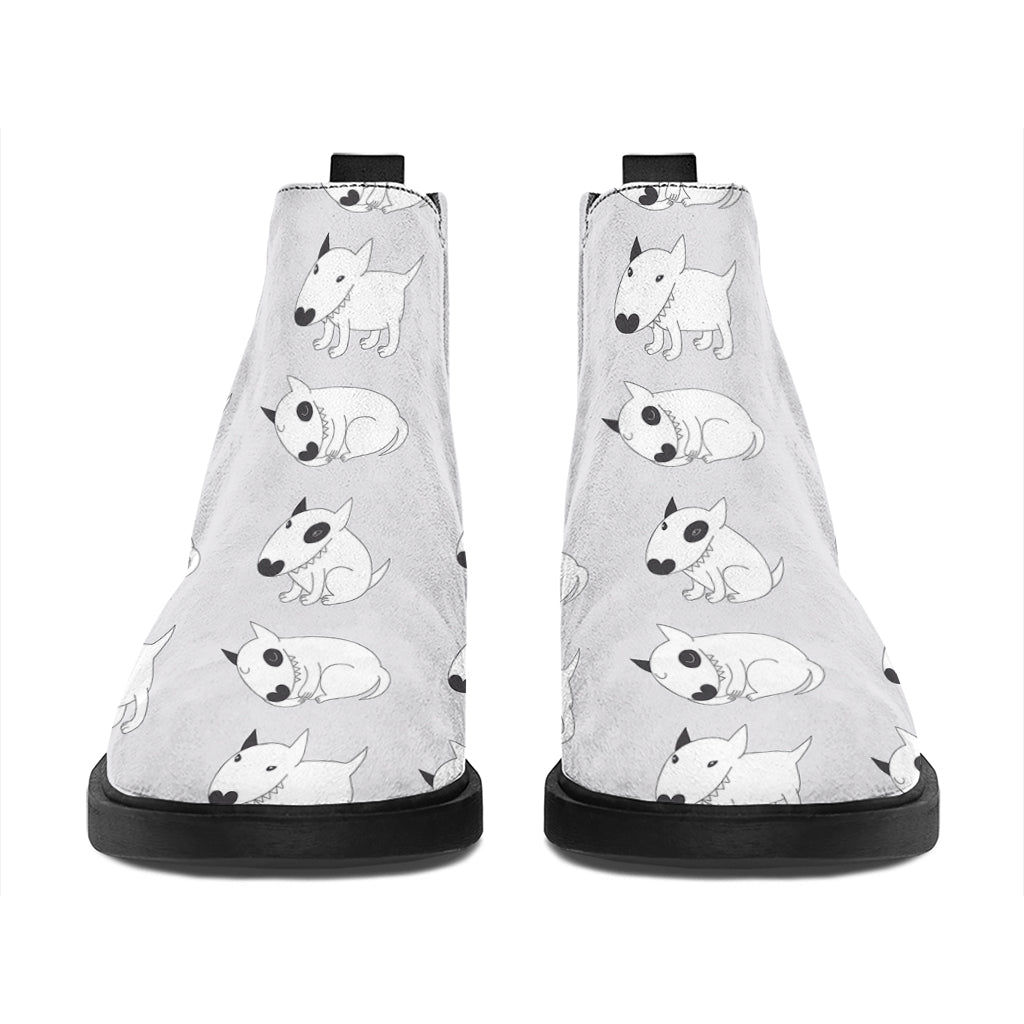 Doodle Bull Terrier Pattern Print Flat Ankle Boots