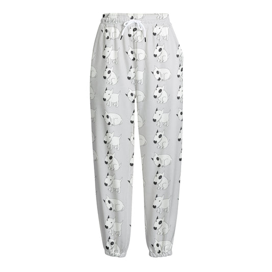 Doodle Bull Terrier Pattern Print Fleece Lined Knit Pants