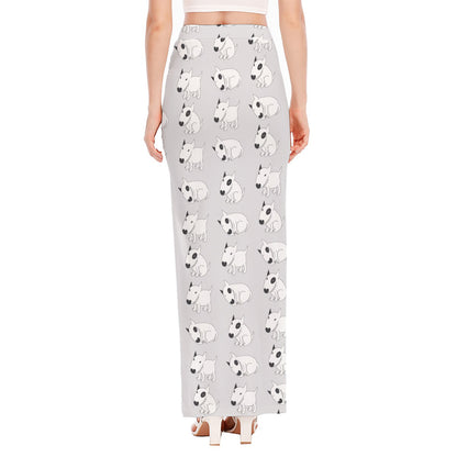 Doodle Bull Terrier Pattern Print High Slit Maxi Skirt
