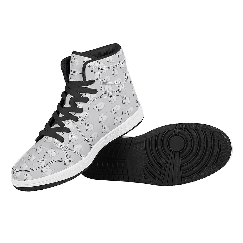 Doodle Bull Terrier Pattern Print High Top Leather Sneakers