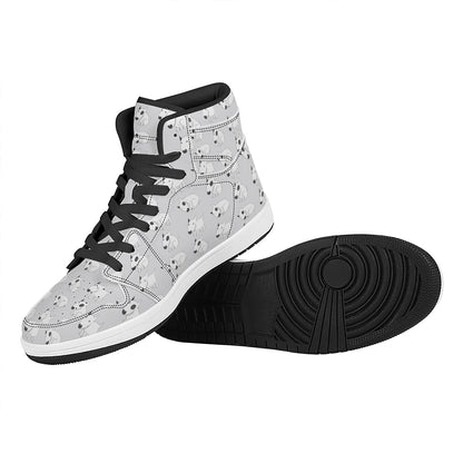 Doodle Bull Terrier Pattern Print High Top Leather Sneakers