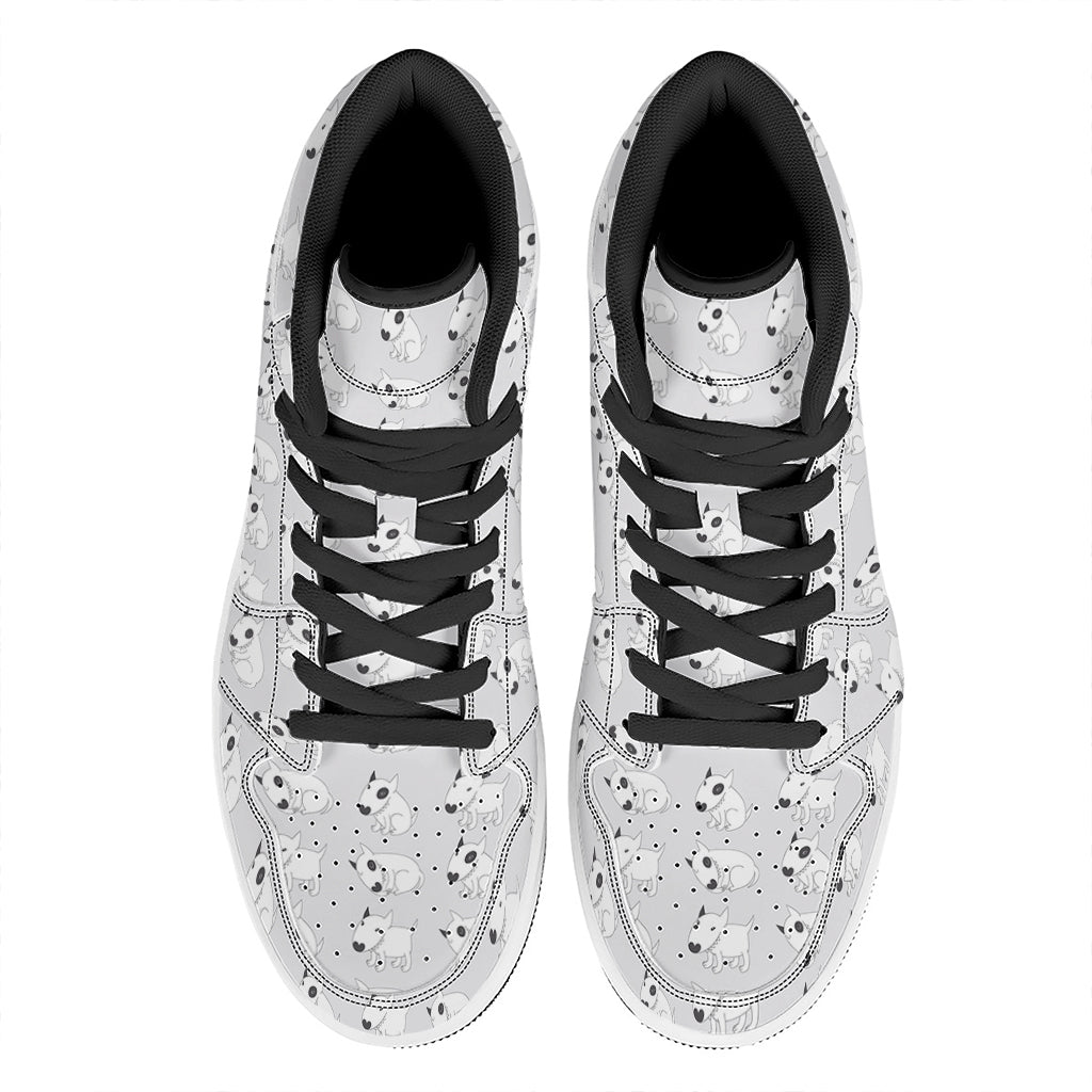Doodle Bull Terrier Pattern Print High Top Leather Sneakers