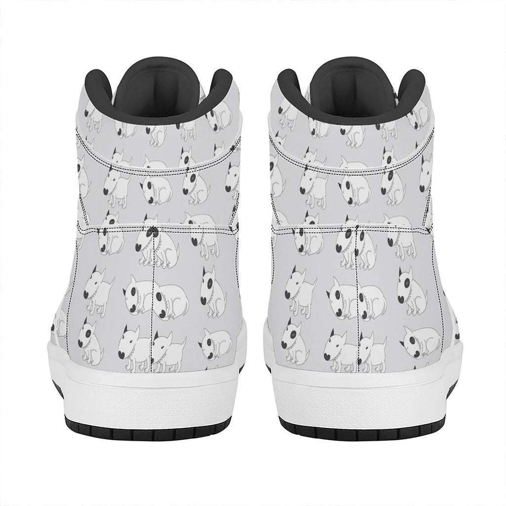 Doodle Bull Terrier Pattern Print High Top Leather Sneakers