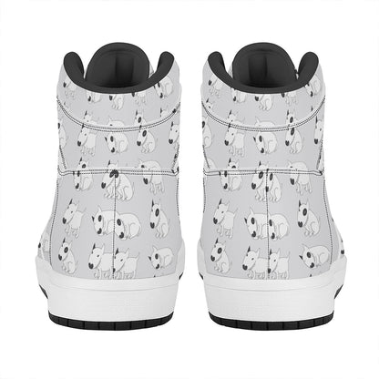 Doodle Bull Terrier Pattern Print High Top Leather Sneakers