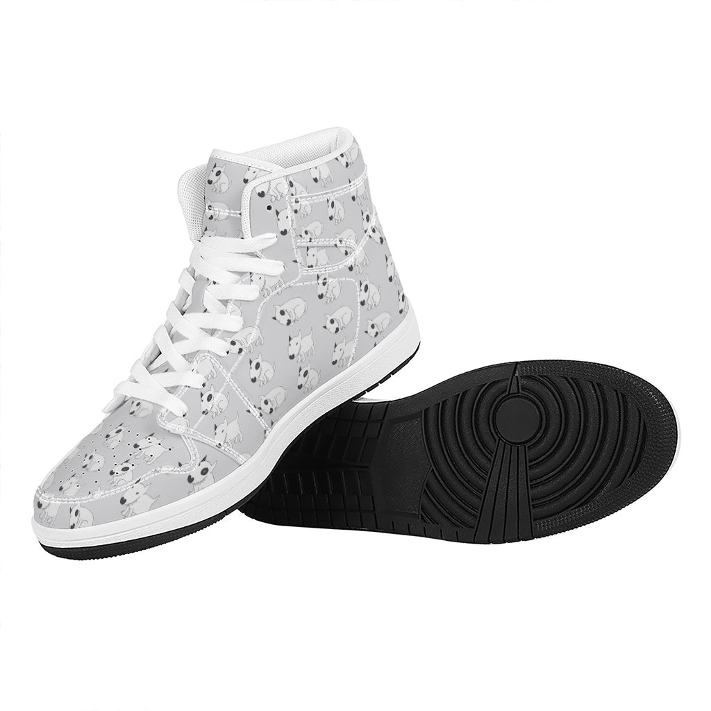Doodle Bull Terrier Pattern Print High Top Leather Sneakers