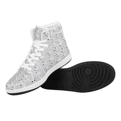 Doodle Bull Terrier Pattern Print High Top Leather Sneakers