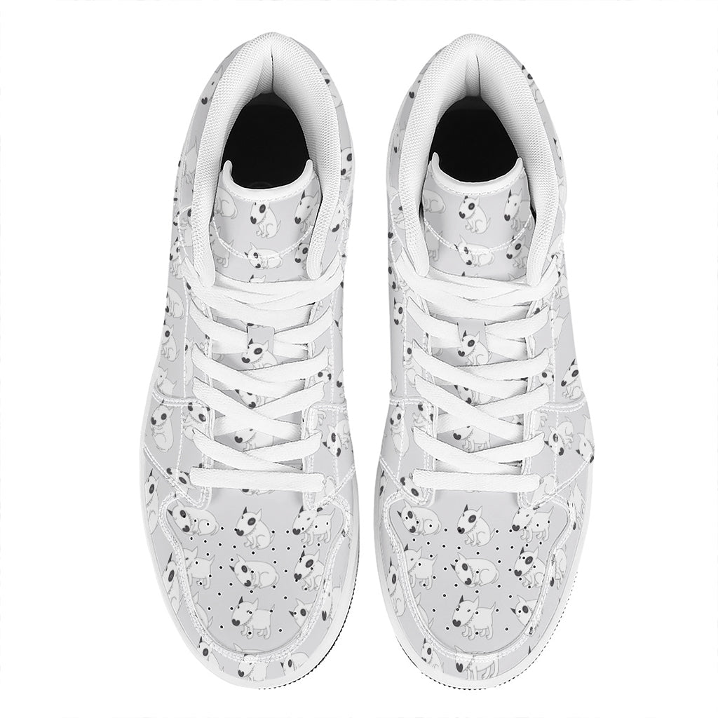 Doodle Bull Terrier Pattern Print High Top Leather Sneakers