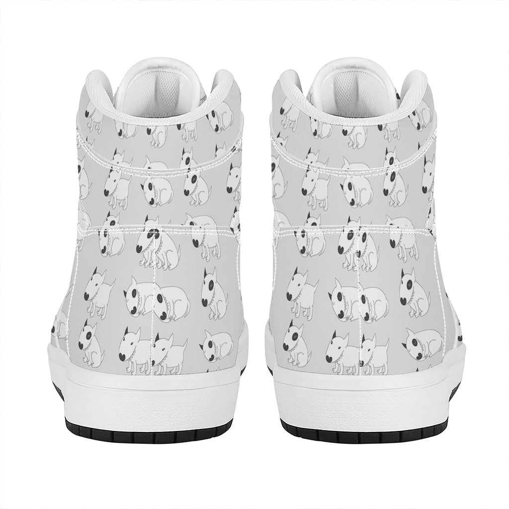 Doodle Bull Terrier Pattern Print High Top Leather Sneakers