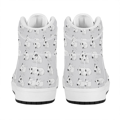 Doodle Bull Terrier Pattern Print High Top Leather Sneakers
