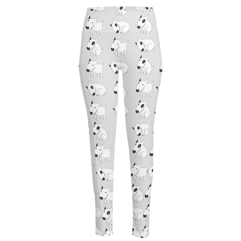 Doodle Bull Terrier Pattern Print High-Waisted Pocket Leggings