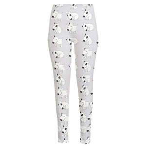 Doodle Bull Terrier Pattern Print High-Waisted Pocket Leggings