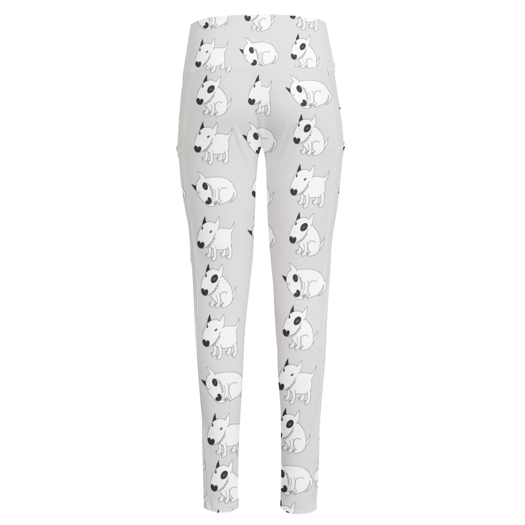 Doodle Bull Terrier Pattern Print High-Waisted Pocket Leggings