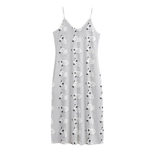 Doodle Bull Terrier Pattern Print Jersey Midi Cami Dress