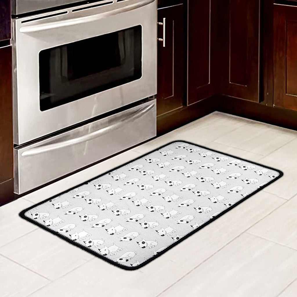 Doodle Bull Terrier Pattern Print Kitchen Mat