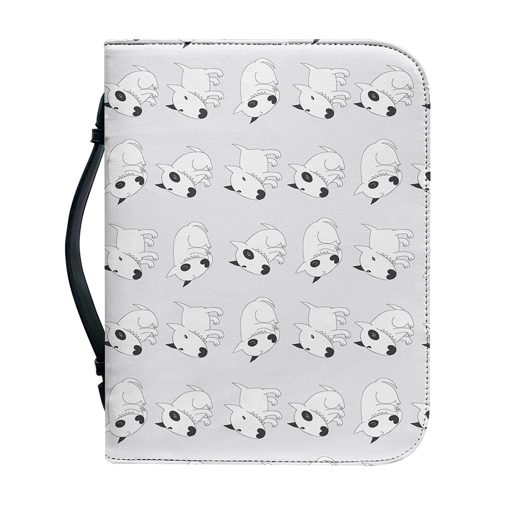 Doodle Bull Terrier Pattern Print Leather Bible Cover