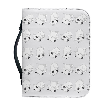 Doodle Bull Terrier Pattern Print Leather Bible Cover