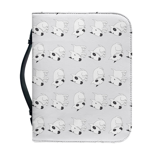Doodle Bull Terrier Pattern Print Leather Bible Cover