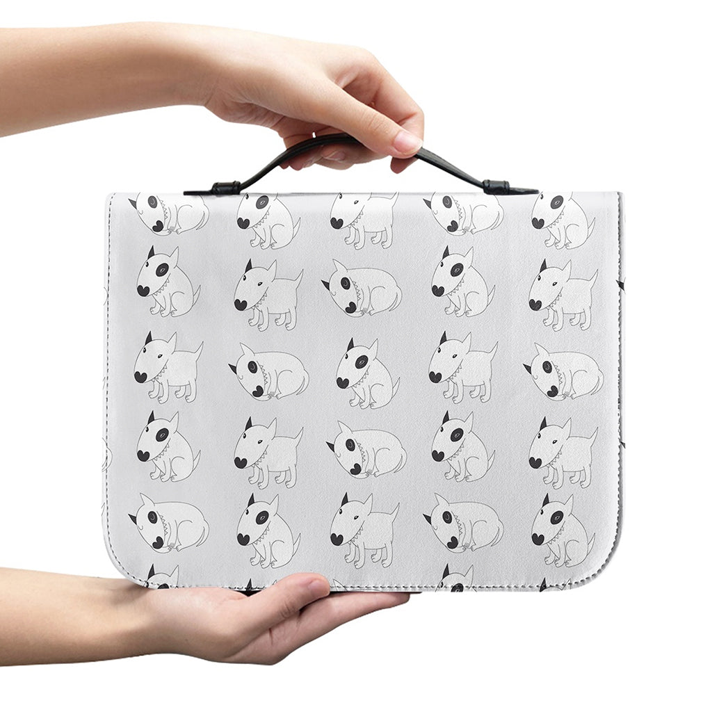 Doodle Bull Terrier Pattern Print Leather Bible Cover
