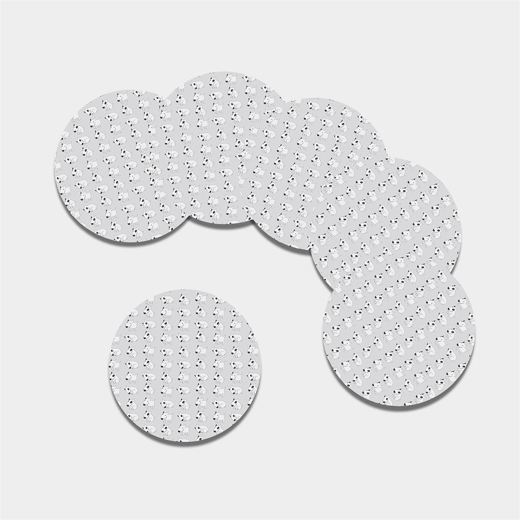 Doodle Bull Terrier Pattern Print Leather Coaster Set
