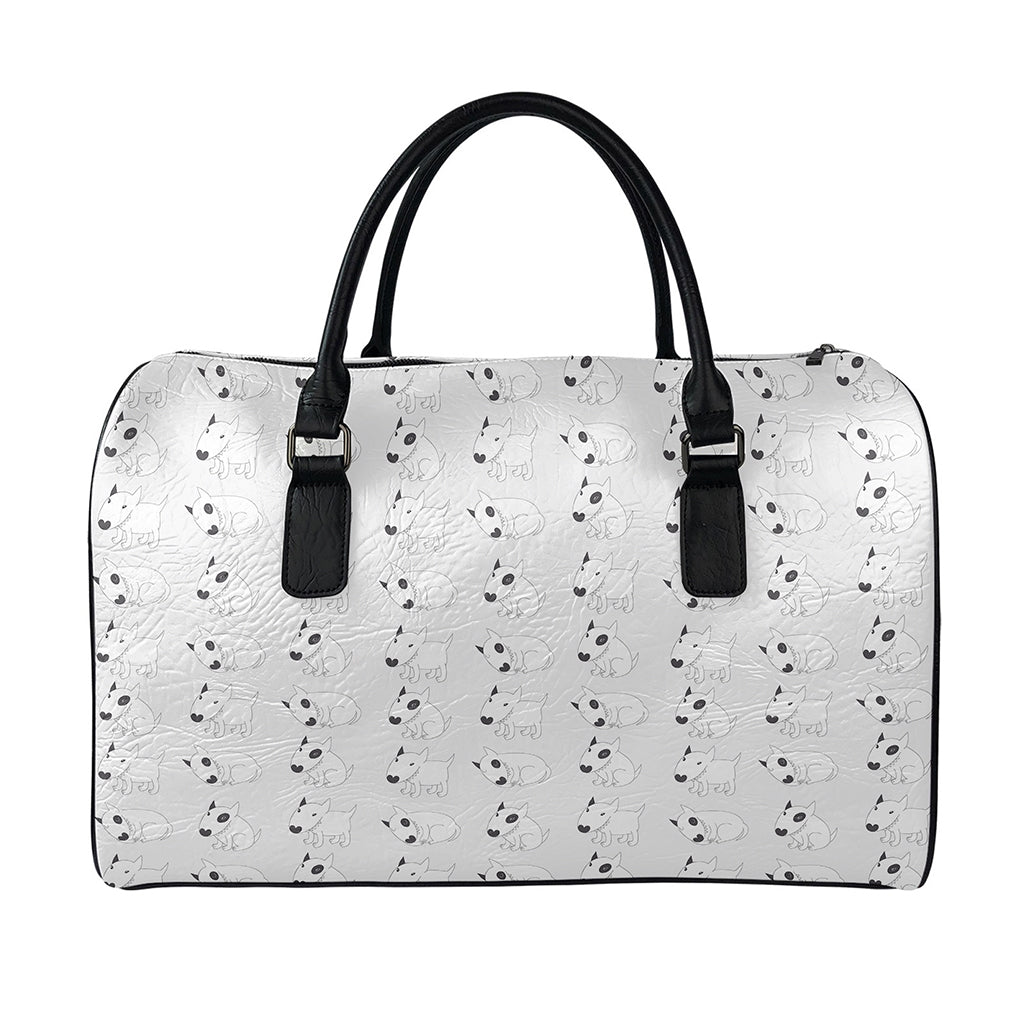 Doodle Bull Terrier Pattern Print Leather Duffle Bag