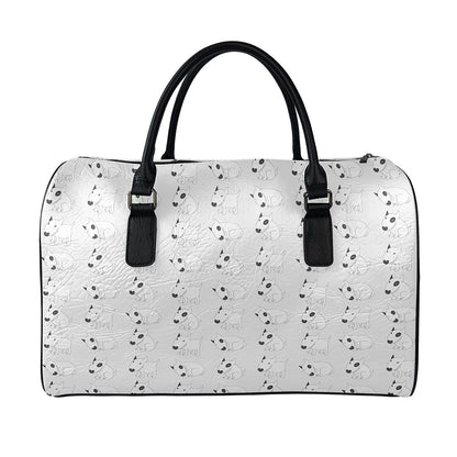 Doodle Bull Terrier Pattern Print Leather Duffle Bag